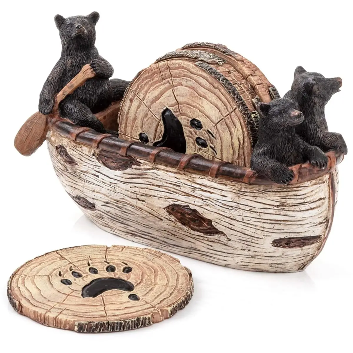 2026 NEW Bear Coasters Set of 6 Full Size Lack Bear Decorations, Rustic Lodge Decor for the Home