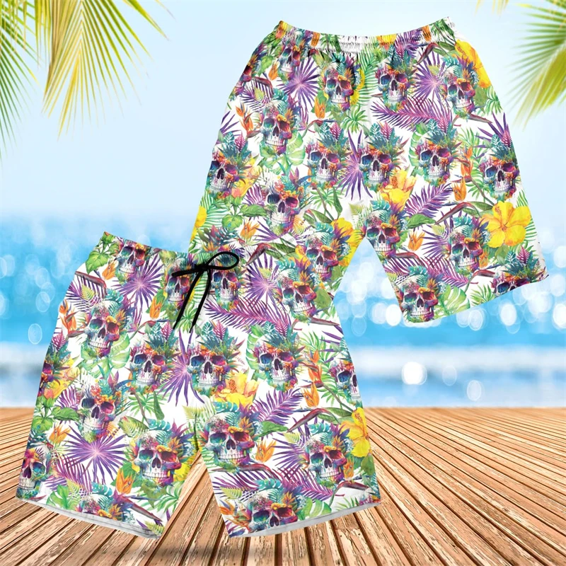 Lustiges Lächeln Schädel Grafik kurze Hosen für Männer Kleidung Hawaii Hip Hop Skelett Strand Shorts Aloha Goth Schädel Stämme Junge Tops