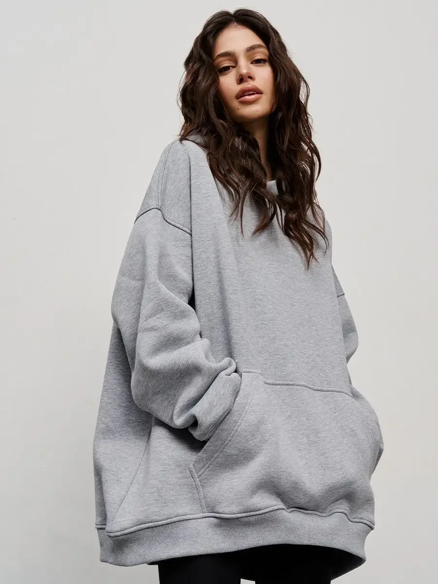 Sumuyoo Felpe con cappuccio oversize per donna Autunno Inverno Felpe in pile caldo spesso Ragazze Streetwear Pullover larghi