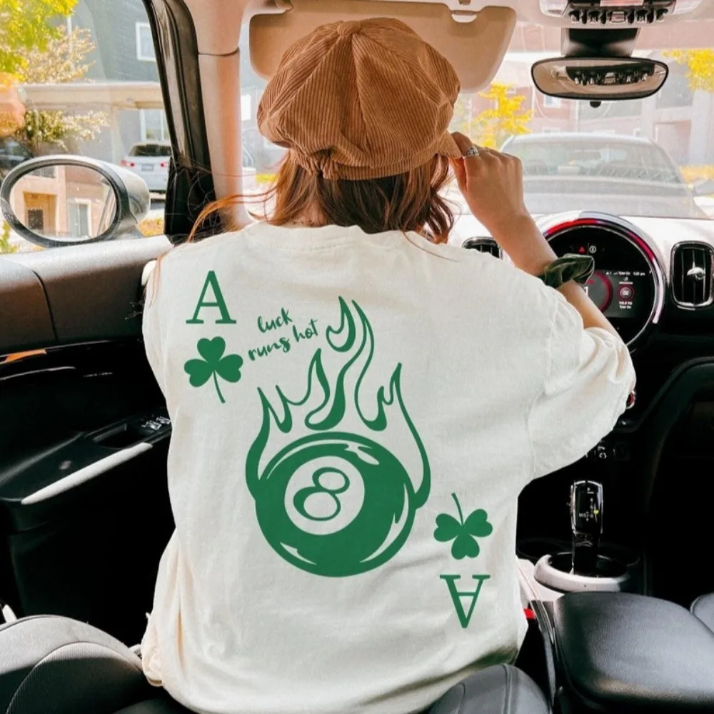 

Irish Shirt Shamrock TShirt 8 Ball Women T Shirt Eight Ball Playing Card Tee St Patricks Day Saint Patricks Day Women Clothing