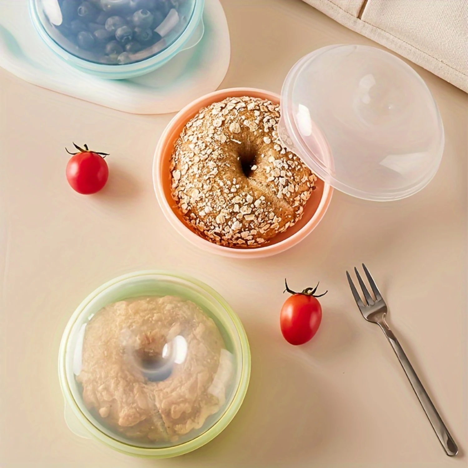 

Round Plastic Bread Box with Flip Top Lid - Microwave Safe Food Container for Bread, Fruit, and Nuts - Portable Breakfast Prese