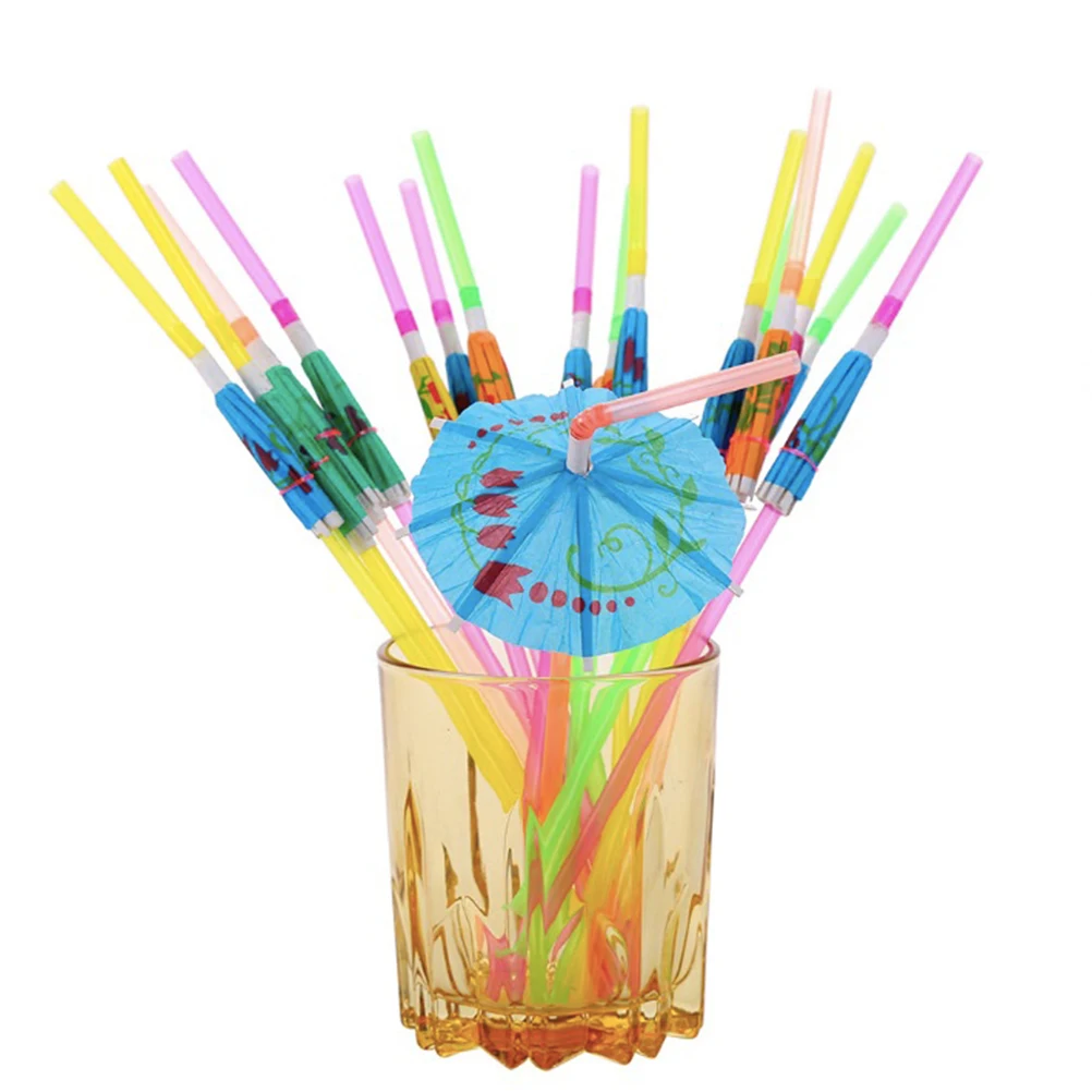 

Fluorescent Umbrella Paper Straws Decorative Drinking Luau Party Supplies Hawaiian Fruit Theme Summer Bright Color