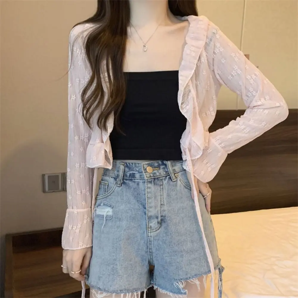 High Quality Polyester fiber Short Cardigan Casual One Size Chiffon Shirt Sun Protection Air-Conditioning Shirt