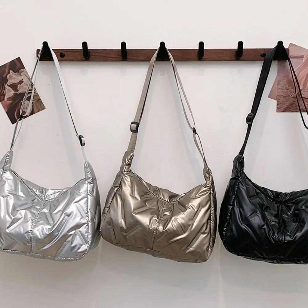 

Dumpling Bag Bright Space Cotton Tote Bag Large Capacity Shoulder Bag Crossbody Bag Solid Color Down Nylon Handbag Lady