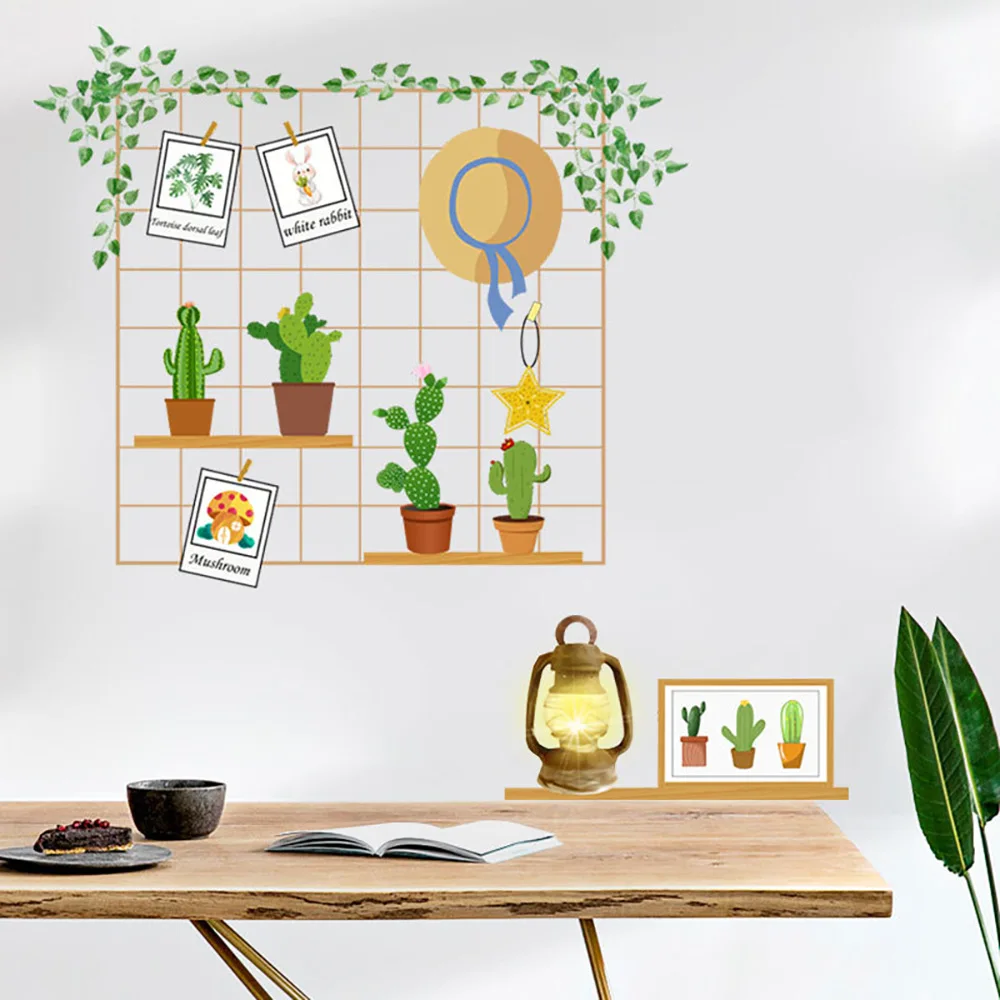 

​​Industrial Chic Wall Decals - Removable Iron Frame Planter Stickers for Bedroom Decor, Instagrammable Home Art​​