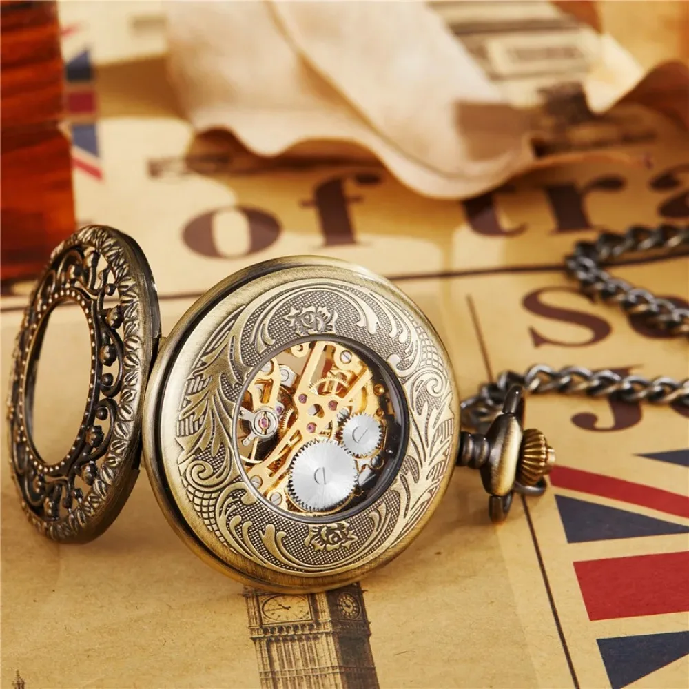 Mechanisch Zakhorloge Steampunk Vintage Zakhorloge Oude Antieke Ketting Holle Skelet Hand Wind Gesneden Fob Horloge