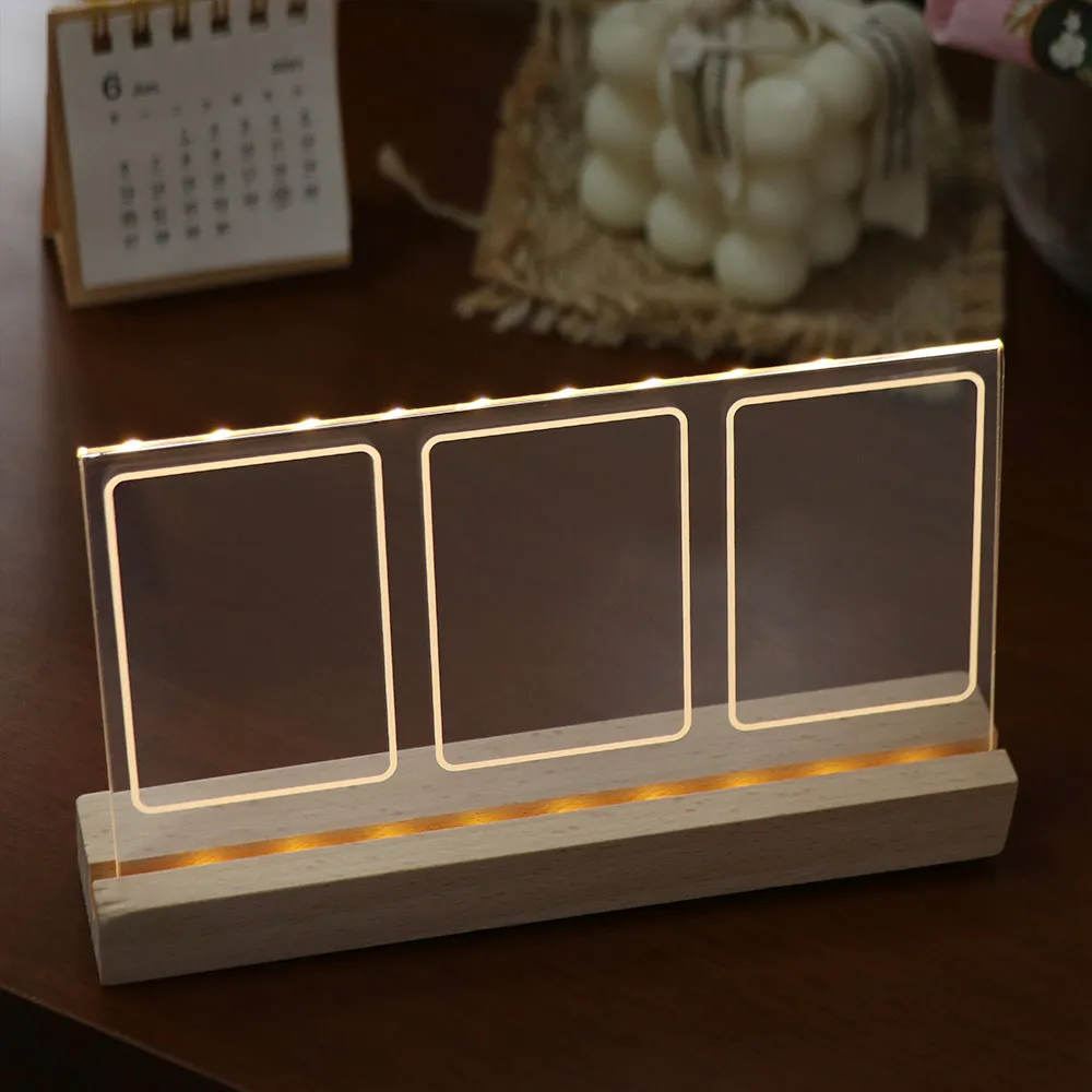 3 in 1 LED Light Photo Frame Wooden Base 3 Inch Photo Instant Picture Frame Widely Use Ornament Tabletop Photo Display Rack
