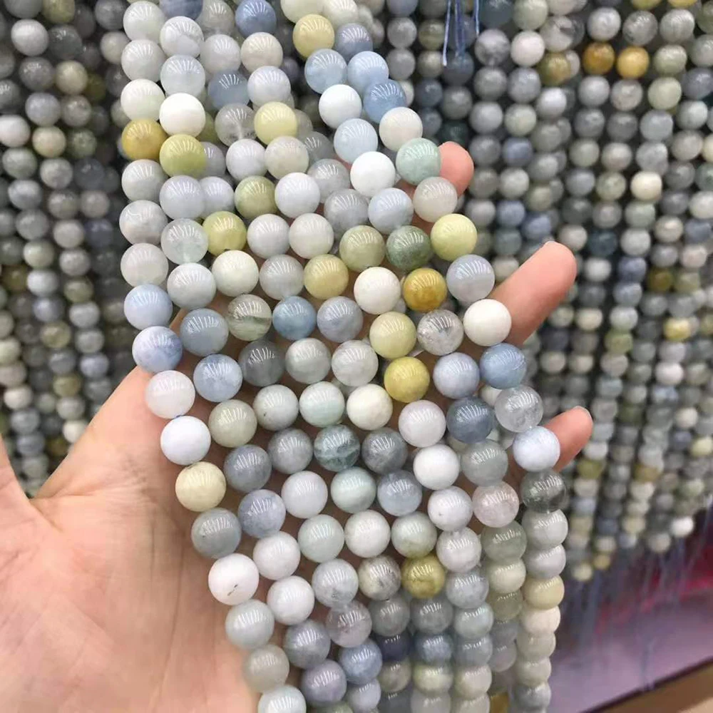 

8mm Natural Smooth Mix Aquamarine Round stone Beads For DIY necklace bracelet jewelry make 15 "free delivery