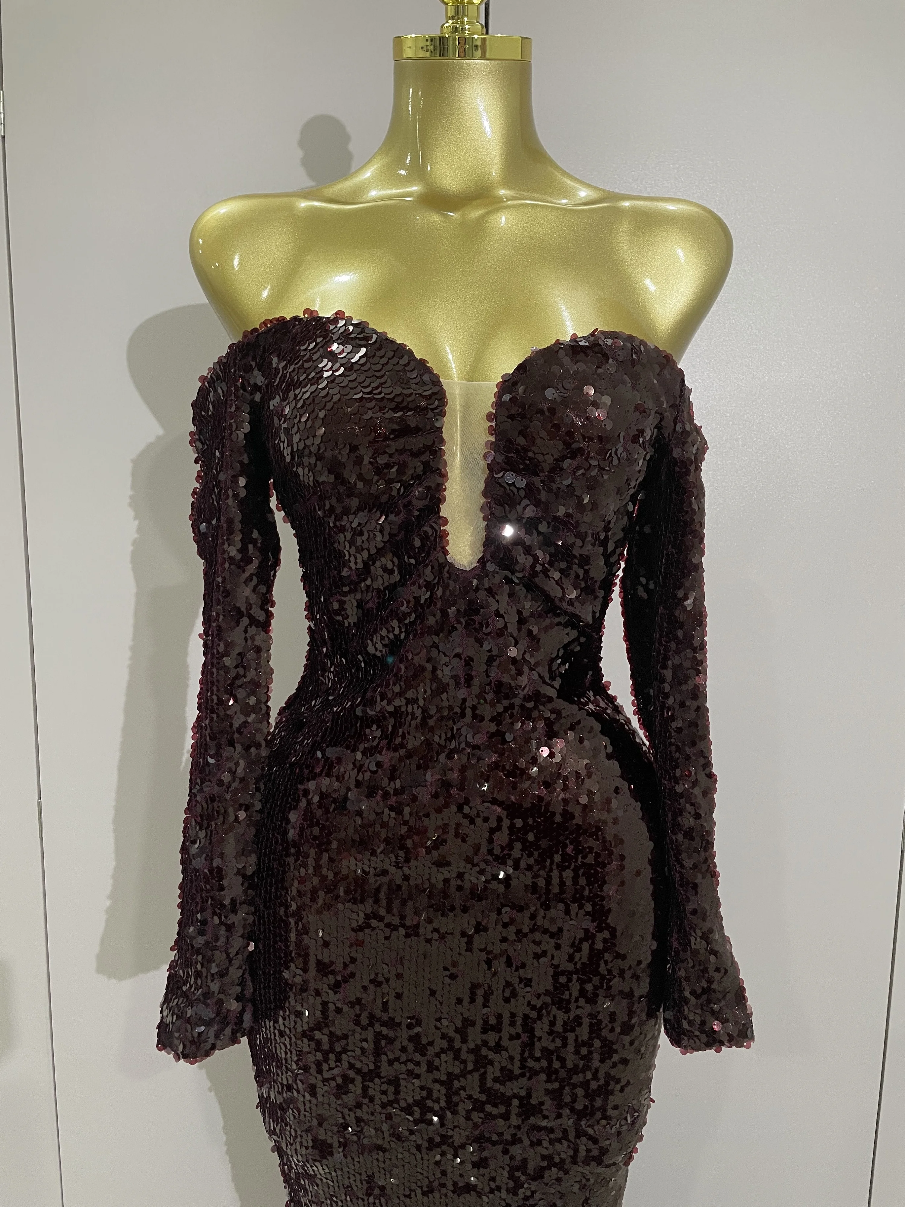 2025 neue Luxus Pailletten Promi Sexy Off Schulter Lange, Figurbetontes Kleid Frauen Elegante Abend Club Party Mode Geburtstag Kleider