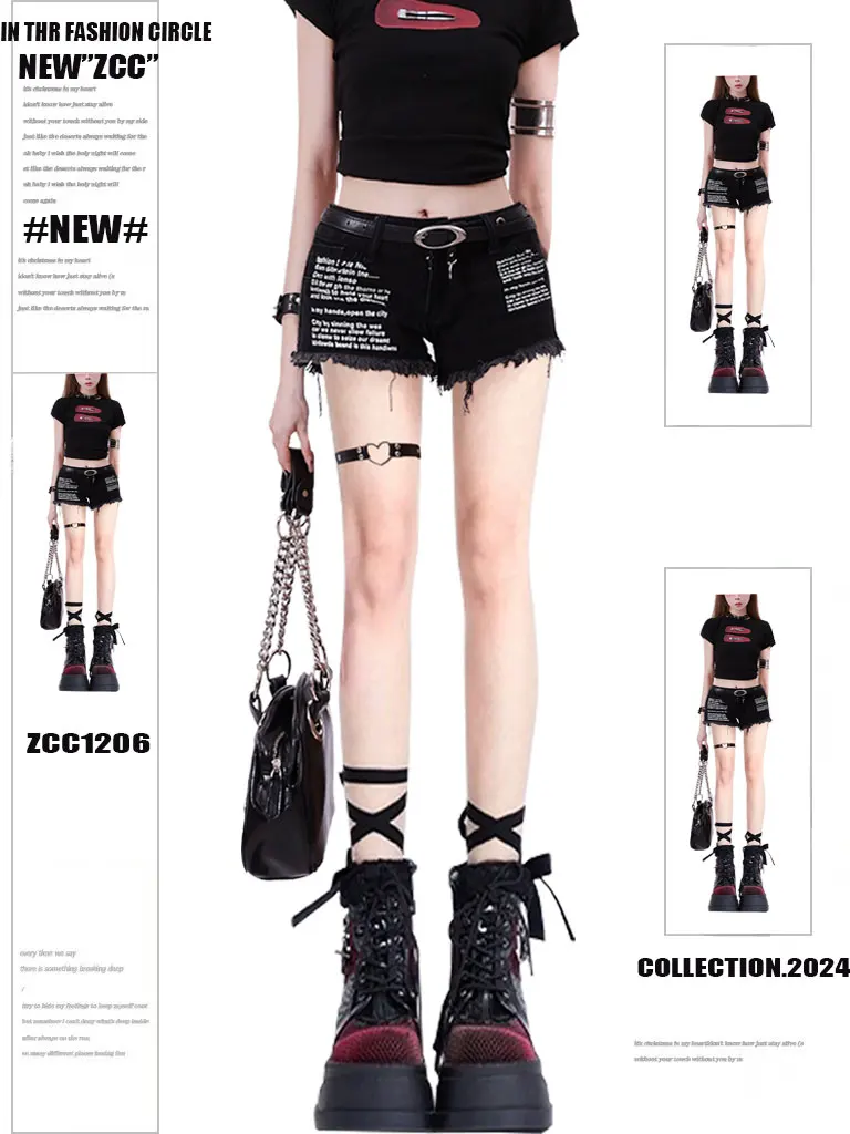 

Retro American Y2K Distressed Denim Super Shorts Women Summer High Street Spicy Girl Slimming Hot Pants Low Waist Zipper Fly