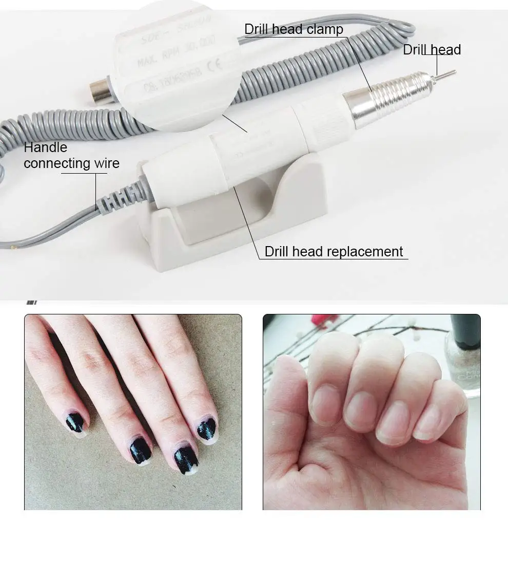 Perceuse à ongles électrique Marathon Micro moteur et SDE-H20N 2.35mm Pièce à main Set Manucure Pédicure Lime à ongles Bit Nail Art Équipement