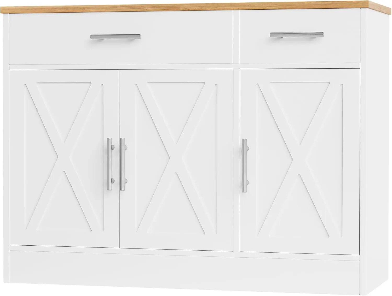 

Modern Farmhouse Sideboard Buffet Cabinet with 3 Doors, Adjustable Shelf for Kitchen Living Room Storage in White