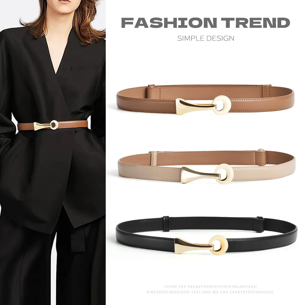 

Женский ремень из натуральной кожи, тонкий дизайн, модный безыгольный ремень с пряжкой и крючком, тонкие ремни, женский костюм, универсальный кожаный ремень