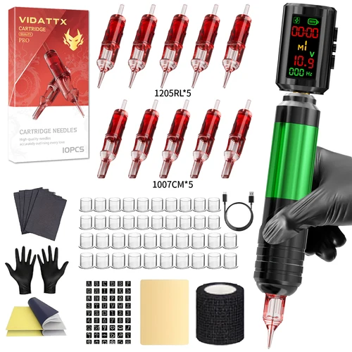 Imagen 2 del producto Kit de tatuaje TRO, Kit de pluma de tatuaje con pantalla a Color para maquillaje permanente, Kit de máquina de tatuaje, fuente de alimentación inalámbrica para tatuaje, Kit de tatuaje