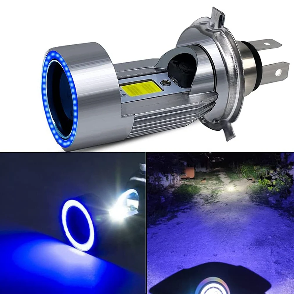 H4 LED Headlight Bulb Motorcycle Hi/Lo Beam with Angel Eye Daytime Running Light 25W 3000LM Super Bright