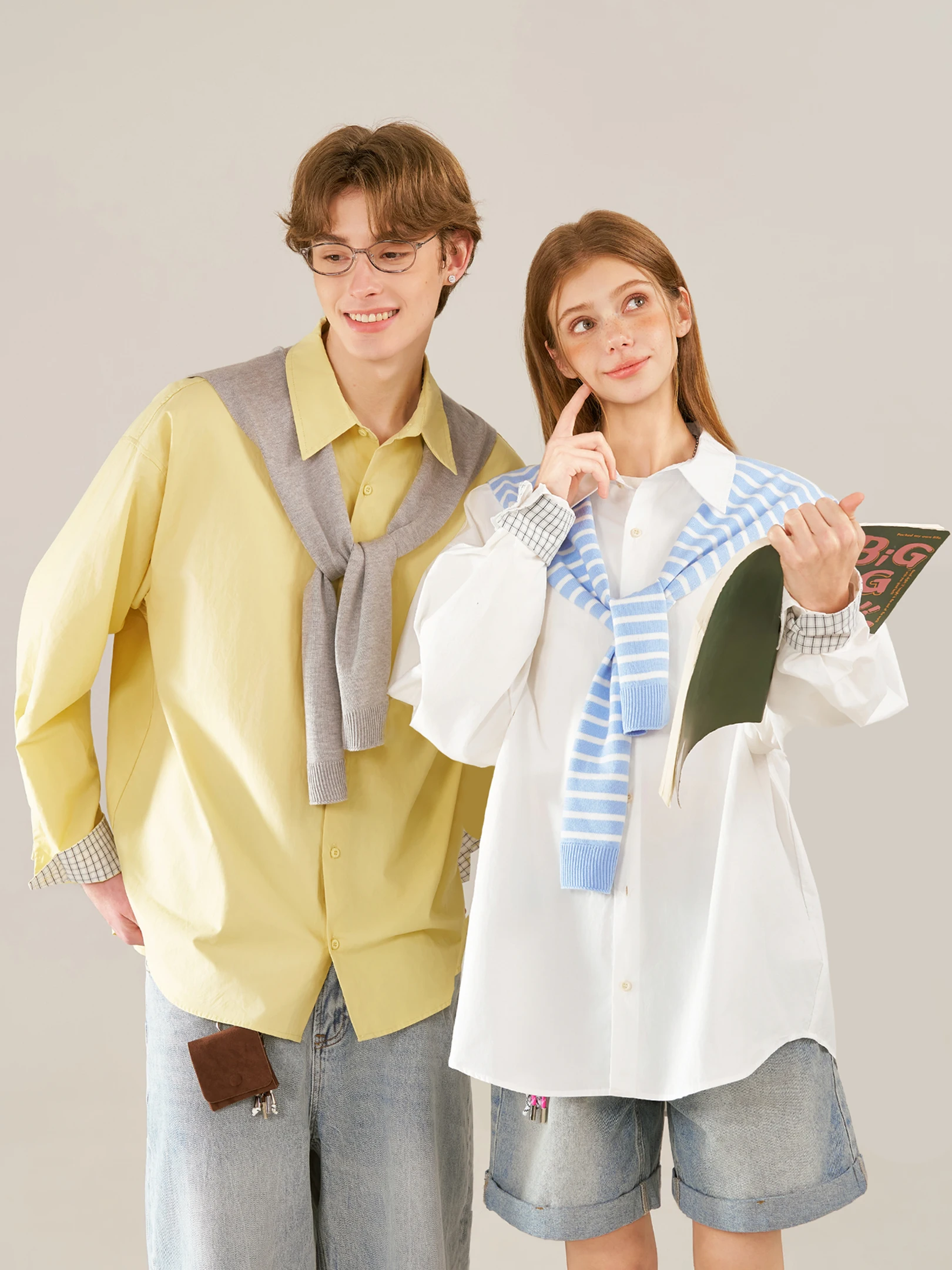 

Beetle Town American Retro oulder Long Sve irt Women's Casual Couple's Top Loose Fit Cotton Breathable Regular Sve