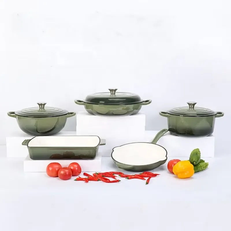 Wholesale 8 Pcs High Quality Moq 1set Nonstick Enamel Premium Large Cast Iron Cookware Set for Induction