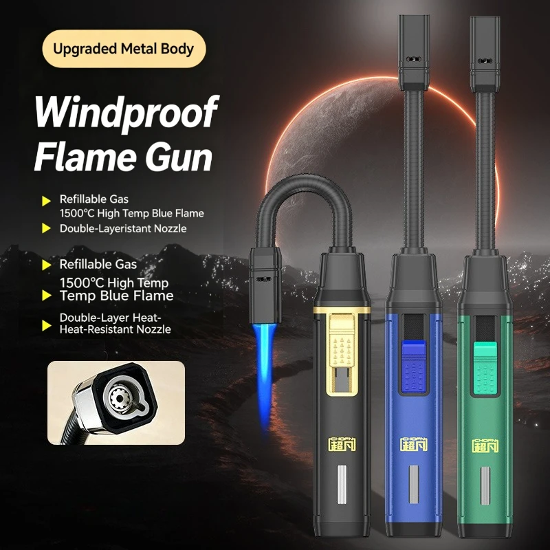 Flexible Gooseneck Butane Torch Lighter, 360° Rotatable Long Hose Windproof Jet Igniter, Refillable Gas Lighter for Kitchen, BBQ