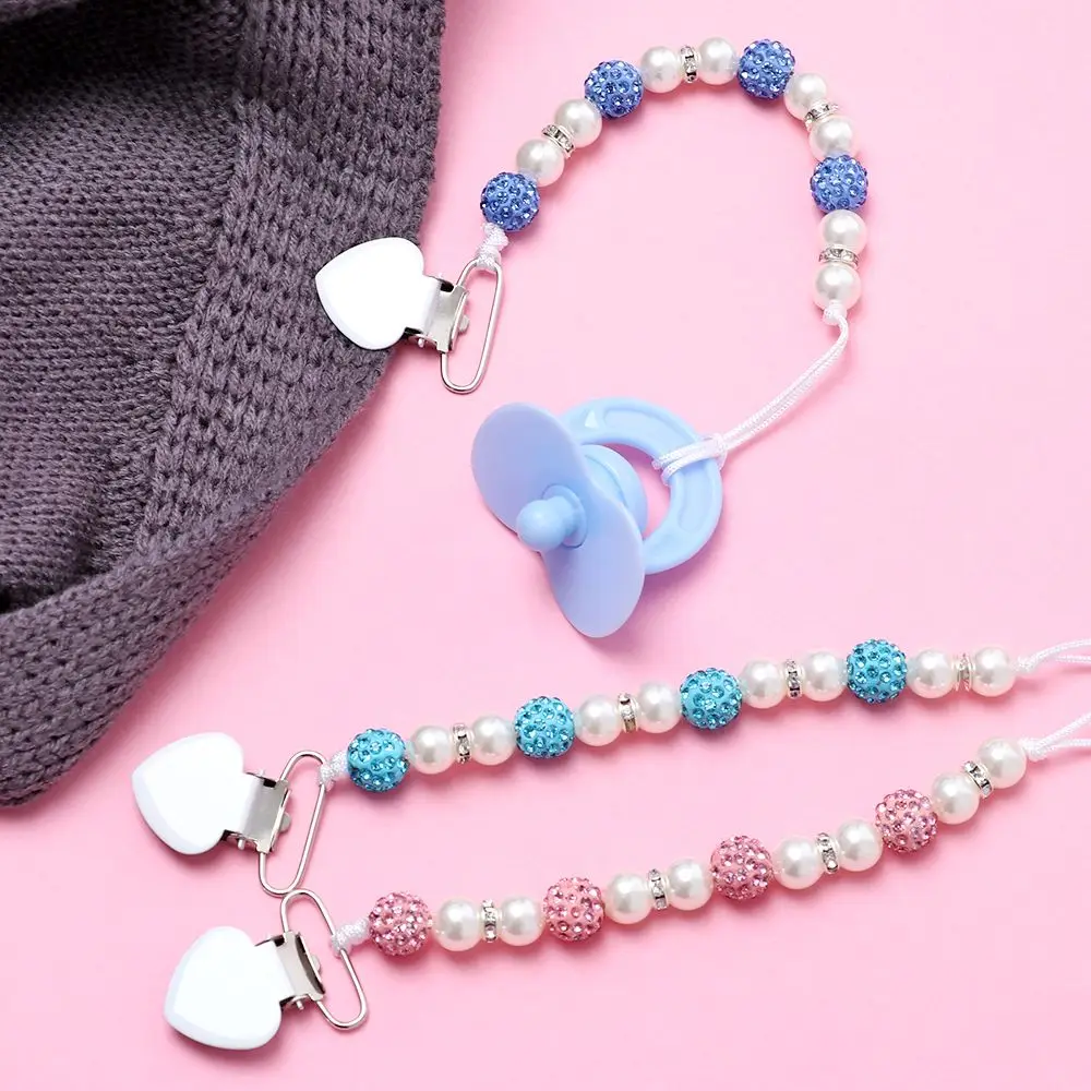 High Quality Hot Baby Boy Girl Crystal Teether Strap Nipple Holder Beaded Pacifier Clip Soother Chain Feeding Accessories