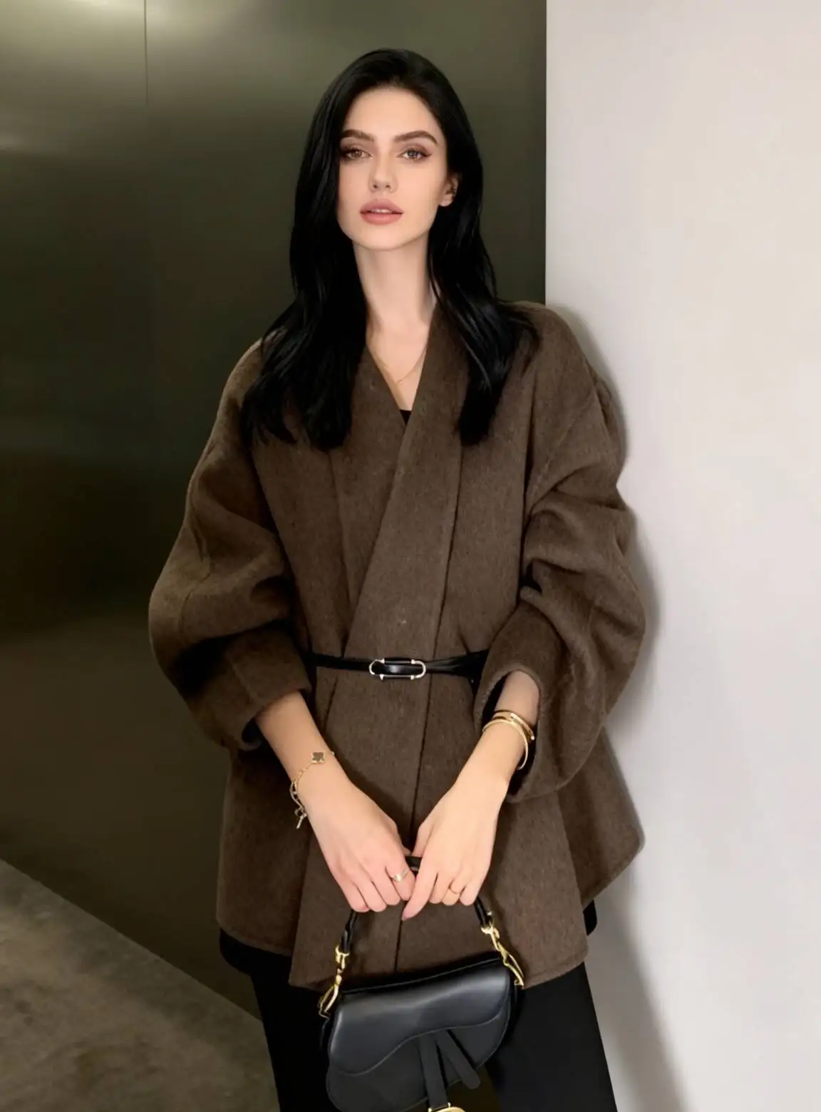 

Wool Blend Coats Womens Woolen Coat Black Women Autumn Berber Patterned Zippered Double-Layer Pocketed Leisureful Outings Nordic