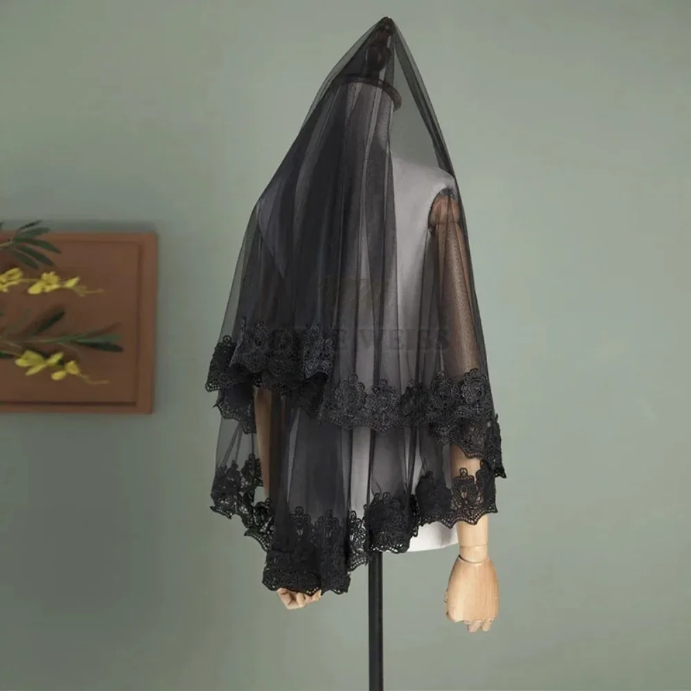 

Черная кружевная свадебная фата, короткая однослойная без расчески, 1 т, фата по индивидуальному заказу