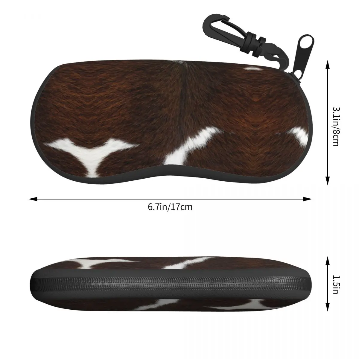 Cow Fur Cowhide Texture Print Sunglasses Case Neoprene Zipper Animal Skin Leather Shell Eyeglass Case Protective Box For Glasses