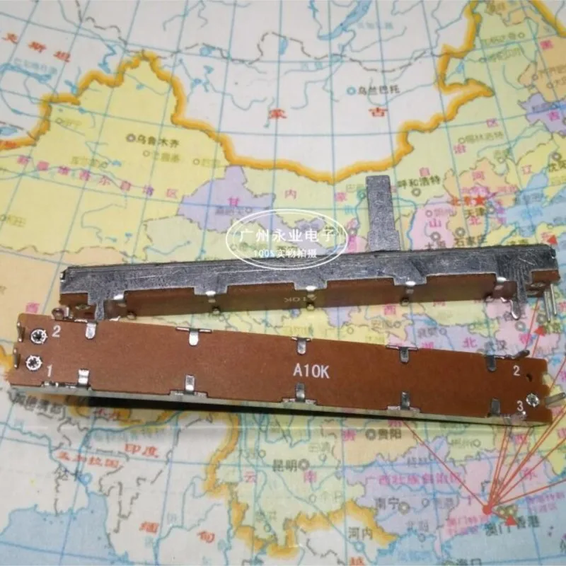 

2 шт. SC6021N Mono A10K A103 75 мм, прямой скользящий двухтактный потенциометр, миксер с затемнением, скользящий фейдер, 3 фута, длина ручки 15 мм