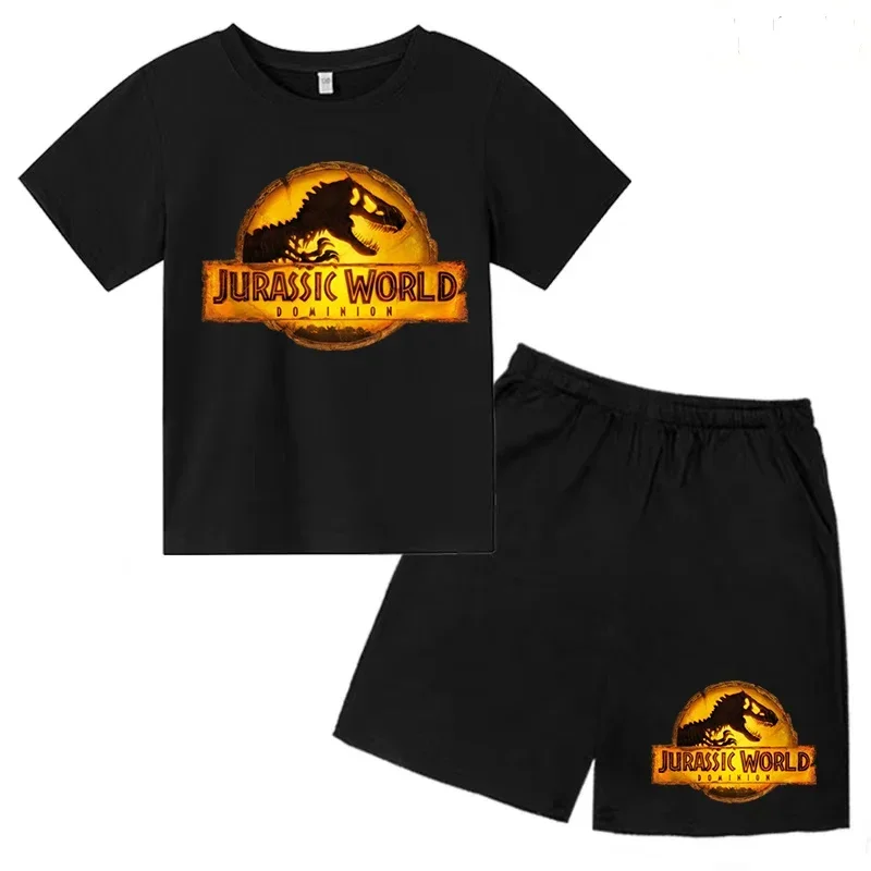 Camiseta infantil de dinossauro, top e shorts, padrão horror 2P, casual esportes ao ar livre, roupas confortáveis, moda, menino, menina, verão