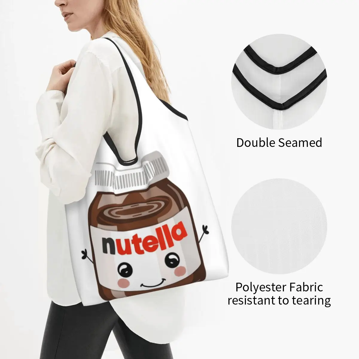 Nutella Cutie Portable Tote Shopping Bags Large Capacity Shopper Bag Grocery Handbag Shoulder Bag