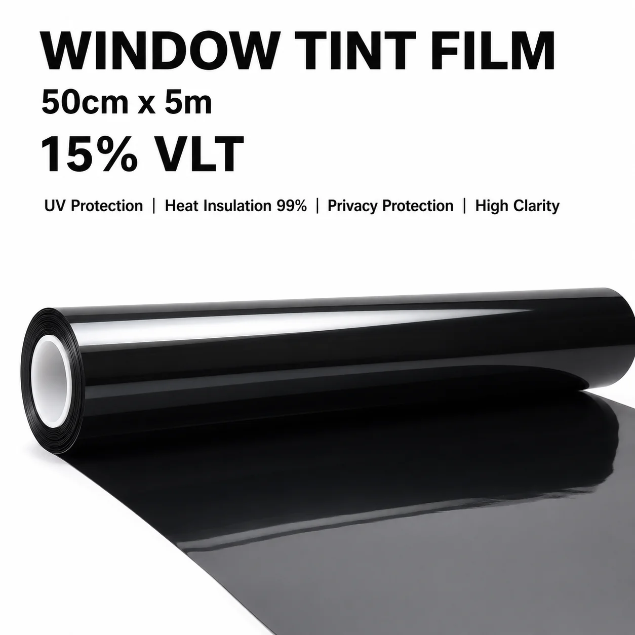 

15% VLT Dark Smoke Nano Ceramic Car Window Tint Film 50cmX500cm IR Blocking Cooling Film Wide Sheet DIY Tint Roll PET Auto Glass