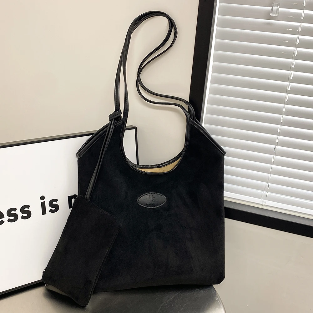 حقيبة يد نسائية من جلد الغزال بإغلاق مغناطيسي حقيبة كتف مترهلة تحت الإبط بلون سادة للسفر في العمل #2