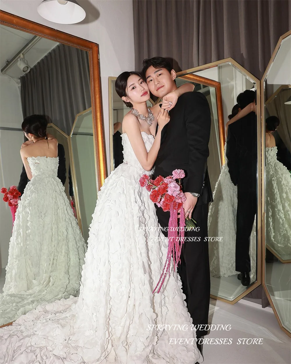 SPRAYING Fairy A-line Korea Wedding Dress Photo Shoot 3D Followers Sukienki Wieczorowe Luksusowe Sweetheart Collar Bridal Gown