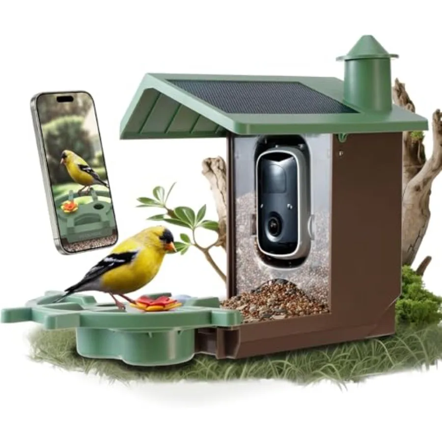 

Outdoor smart bird feeder with solar power 2K HD camera AI bird ID squirrel-proof design IP65 weatherproof black finish instant