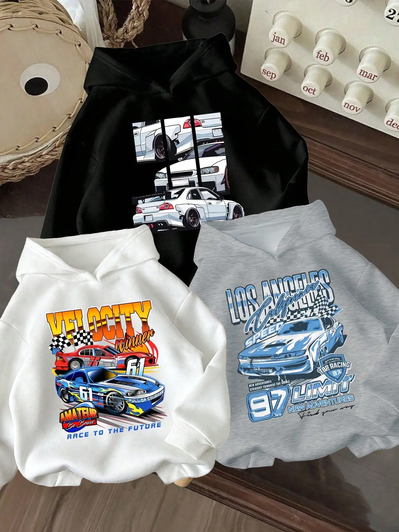 

3-Pack Kids Graphic Hoodies for Boys & Girls - Racing Car Print, Soft Cotton Blend