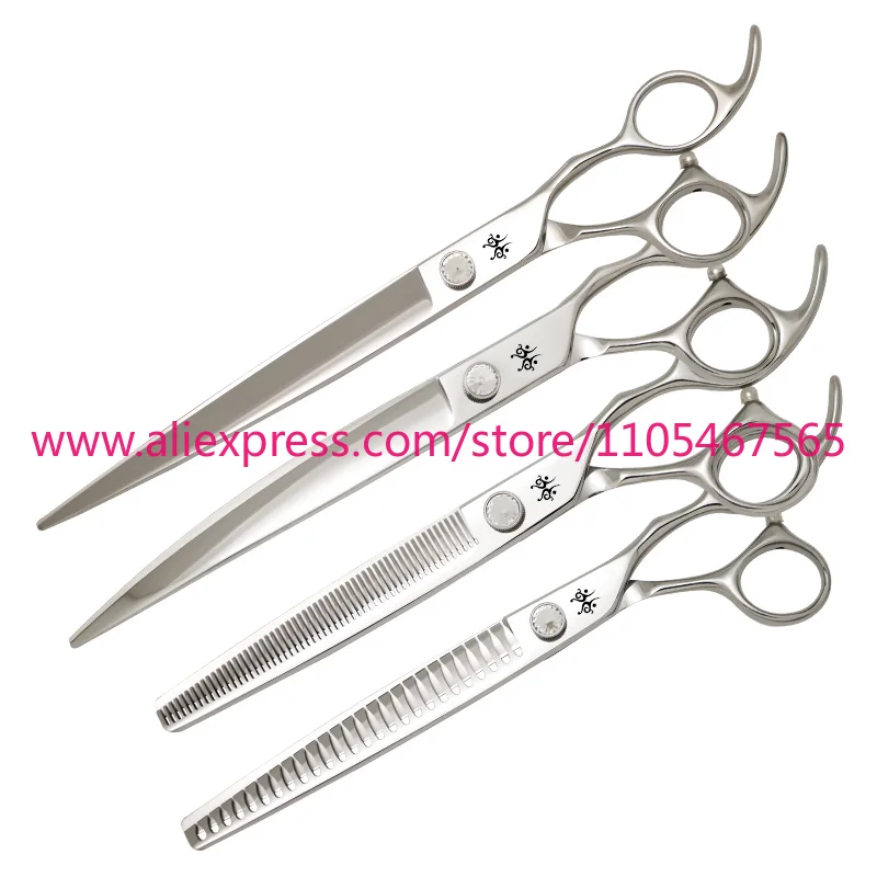 1Pcs 7.5/8/9.0 inch pet beauty scissors set 4 straight curved thin block blender scissors set