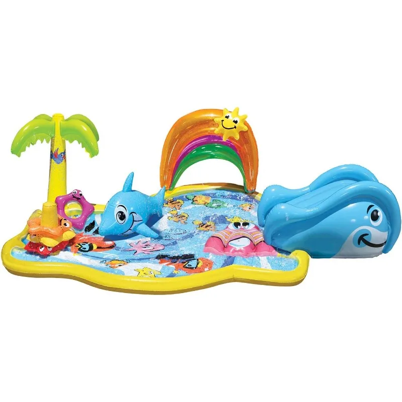 BANZAI Splish Splash Water Park JR, Length: 90 in,Width: 52 in,Height: 24 in,Junior Inflatable Outdoor Backyard Water Splash Toy