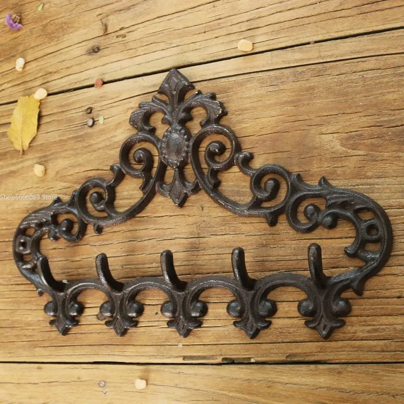 

European Nostalgic Iron Door Decorations Garden Grocery Tools Storage Hooks Five Hooks Hollow Cast Iron Patio Wall Decoration