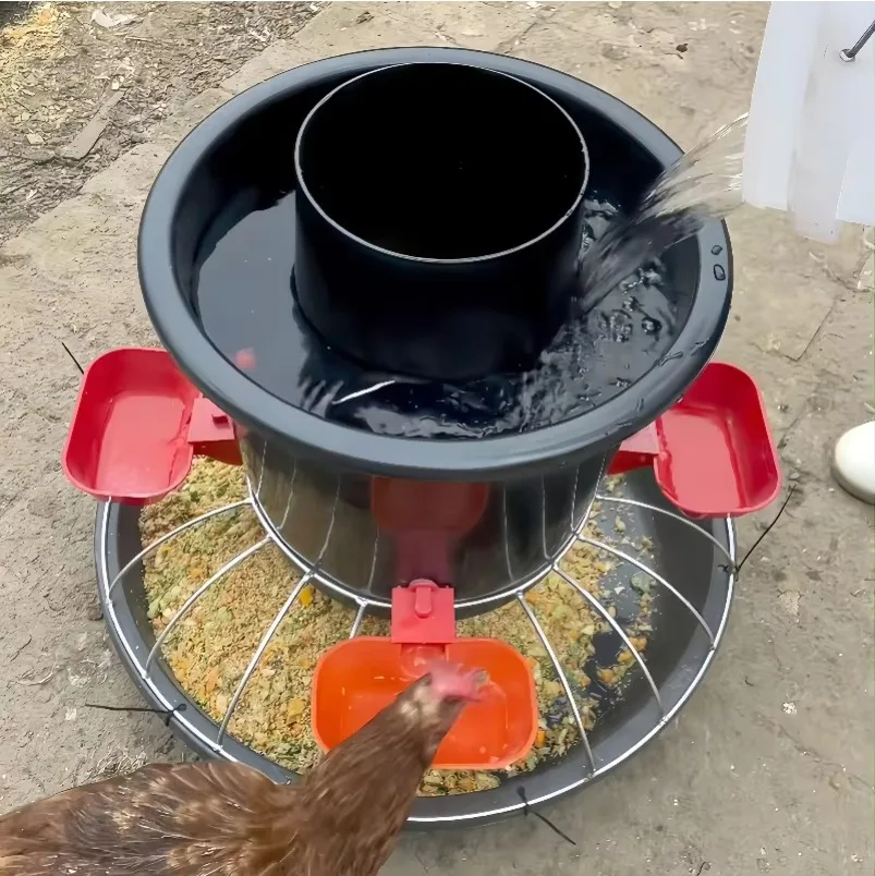 2027Dual Use Fully Automatic Livestock Feeder with Waterproof Dry Wet Separation and Waste Prevention for Chicken Feeding Trough