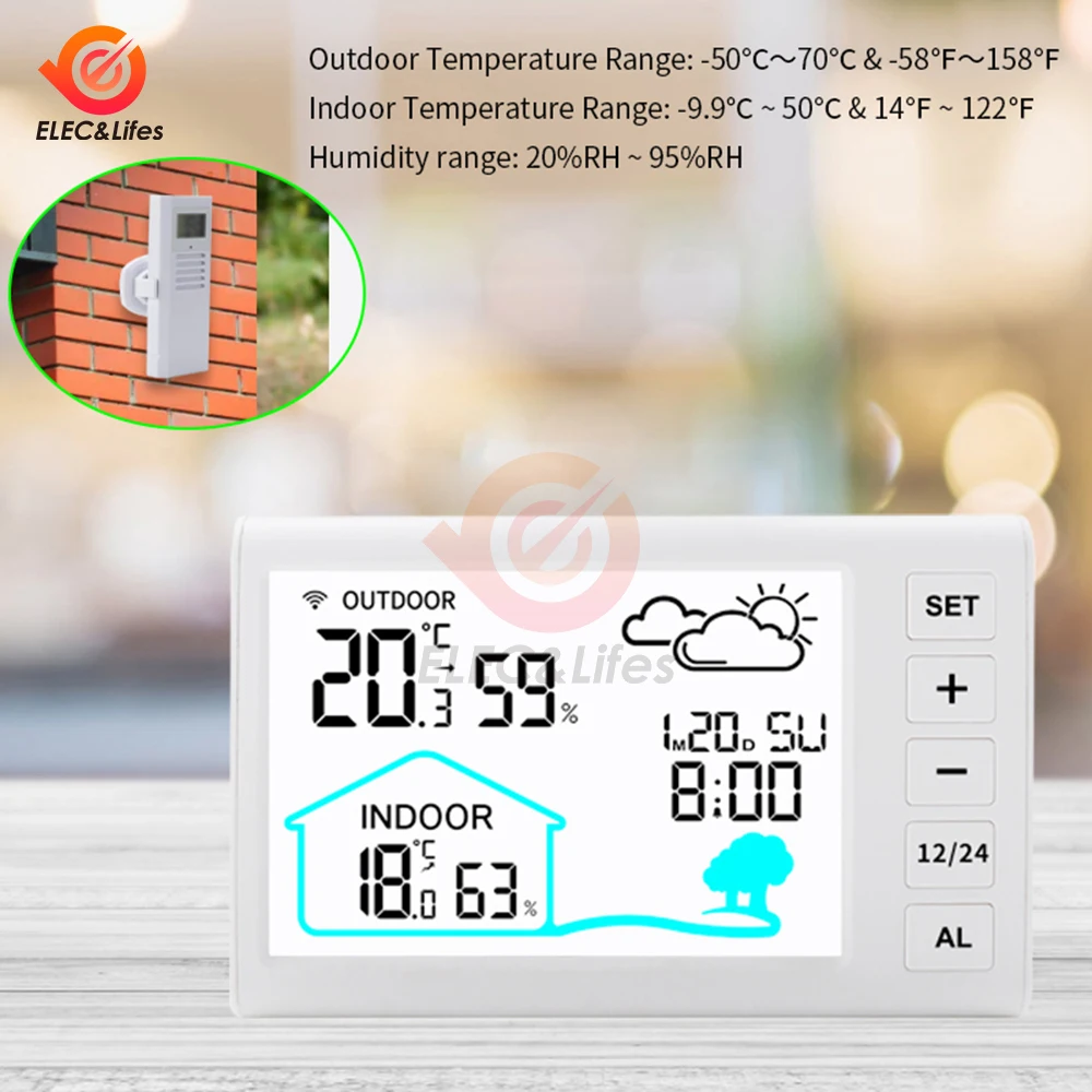 1 Set Indoor and Outdoor Wireless Temperature and Humidity Meter LCD Large Screen Weather Clock Hygrothermograph With Backlight