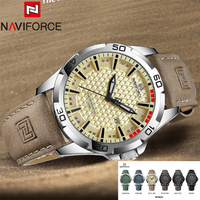 NAVIFORCE Men Wristwatch Top Brand Luxury Yellow Waterproof Man Watch Genuine Leather Sport Quartz Original Male Clock Gift 8023