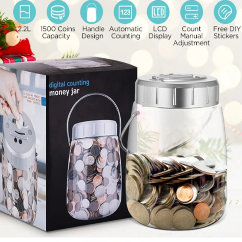 

Coin box Saudi Arabi, Mexico, Singapore, Pounds, Euro, America Dollars Money Counting Piggy Bank for Adults, Coins Counter Jar