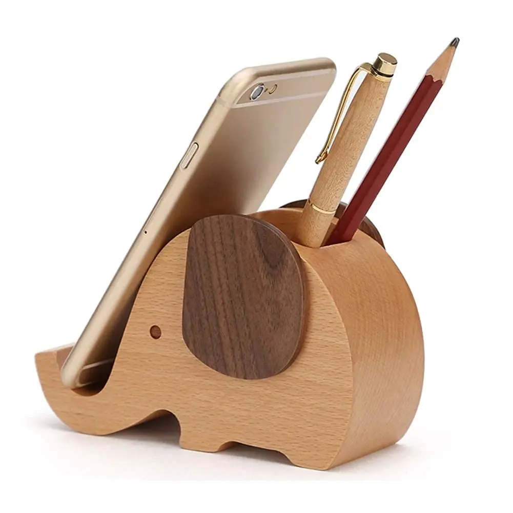 Wooden Pen Phone Stand Elephant Phone Holder Animal Phone Stand - Wood Ladie Gifts for Female Friend Sister Wife Daughter Mum