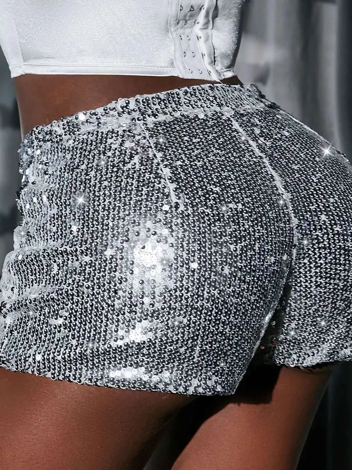 새로운 다목적 스팽글 하이 웨이스트 반바지 캐주얼 반바지 바 댄스 공연 반바지 샤인 지퍼 섹시한 순수한 욕망 나이트 클럽 XMWV