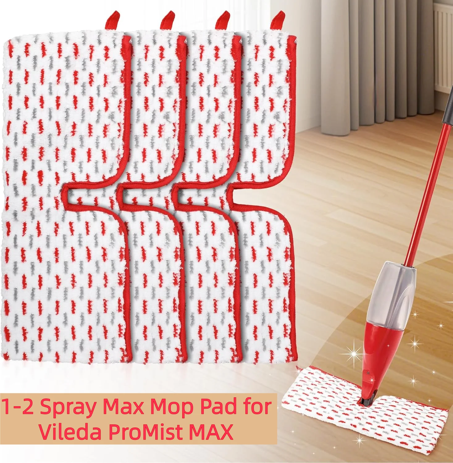 1-2 almohadillas de fregona Spray Max para Vileda ProMist MAX, almohadilla de fregona en aerosol de microfibra para uso húmedo y seco, limpieza en seco y húmedo de doble cara