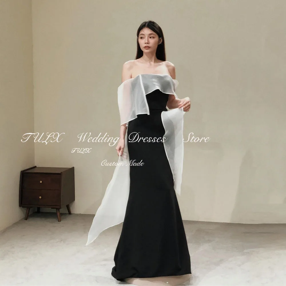 TULX Elegant Strapless Black Evening Dresses Korea Wedding Photo Shoot Mermaid Floor Length Corset Party Prom Gowns Custom 2025