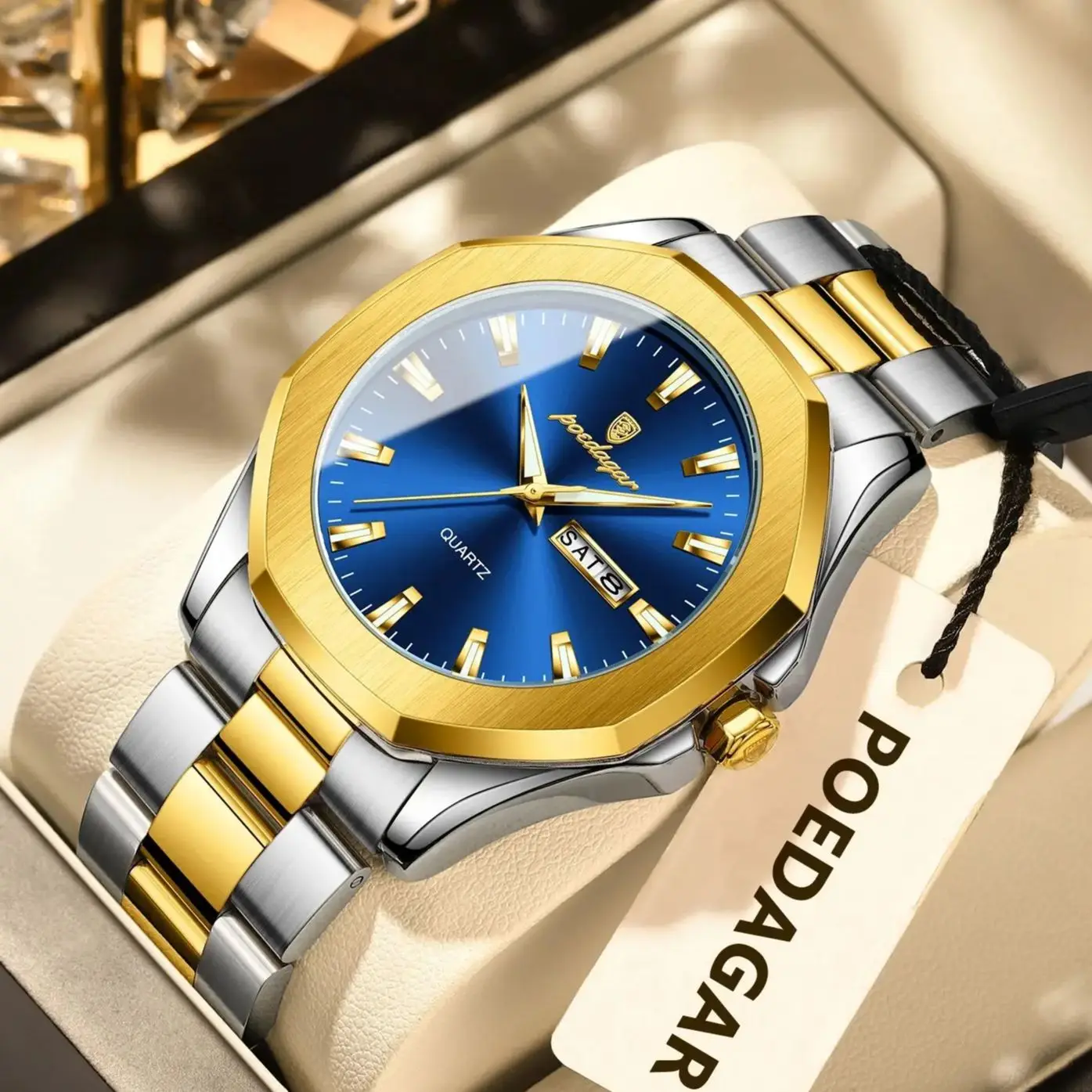 

POEDAGAR Лидер продаж, модные мужские наручные часы, водонепроницаемые светящиеся часы с датой недели, повседневные мужские часы из нержавеющей стали, деловые мужские кварцевые часы