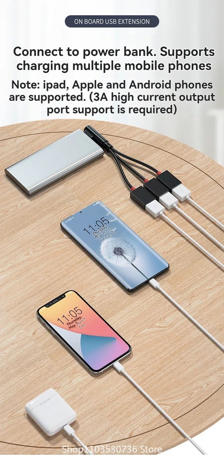 1 in 3 Out USB ハブ車の USB スプリッタケーブル多機能アダプタコード充電ケーブル Iphone Android スマートフォン Xiaomi 用