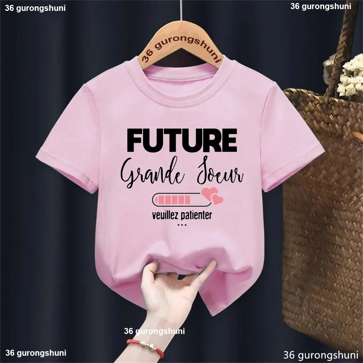 Funny Kids Clothes French Futur Big Sister Loading Please Wait Printed T Shirt Girls Pregnancy Announcement Shirt Summer Tops