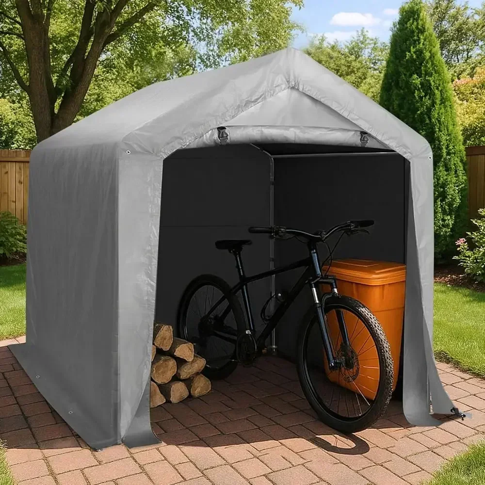 Durable Outdoor Storage Shed, Bike Tent with Zipper Door, Waterproof & UV-Resistant Carport for Motorcycles and Garden Tools (8x