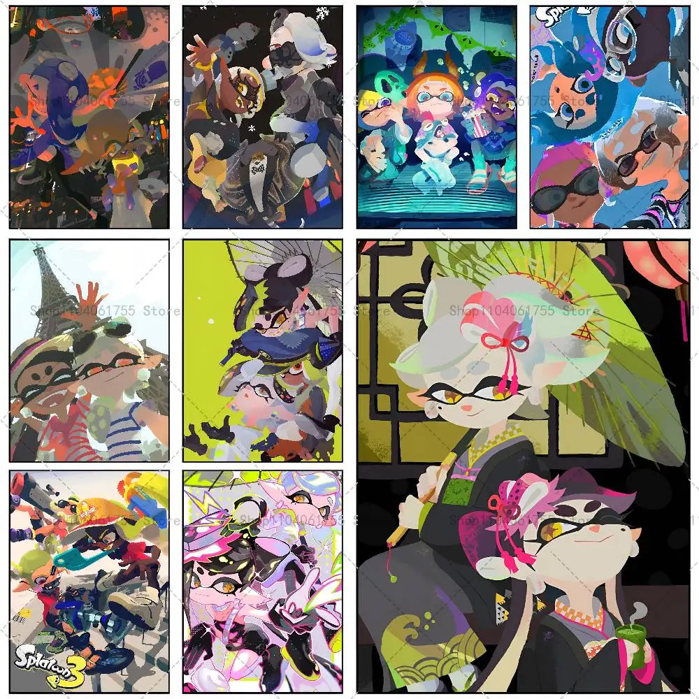 Póster autoadhesivo de Game S-Splatoon, pegatina de papel impermeable, decoración de pared para cafetería, Bar, habitación